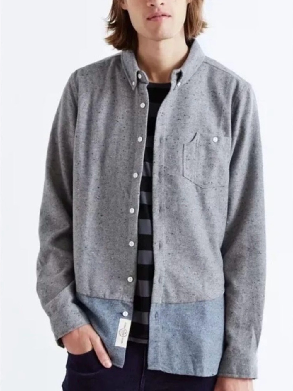 Native Youth Gray & Blue Textured Flannel Button Down Fall Winter